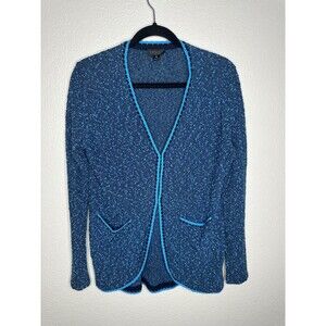 Carlisle Collection Cardigan Sweater Womens Medium Blue Open Front Boucle Knit